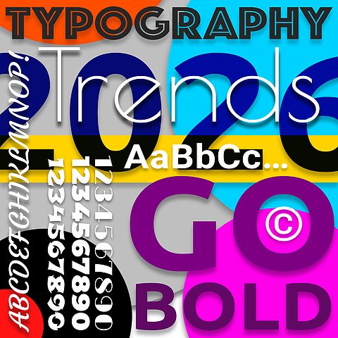 Colorful typography collage with modern fonts and numbers - examples of effective web typography.