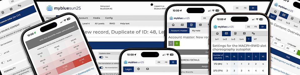 The CMS mybluesun shows a clear, structured interface – developed in Switzerland.