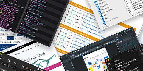 Captures d'écran de différents outils. Nous créons des designs web qui enthousiasment visuellement, qui sont structurés de manière logique et qui vont chercher les utilisateurs - pour une portée accrue et un succès durable.