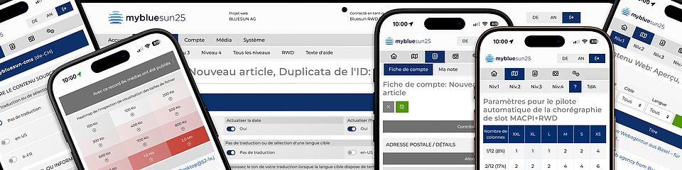 Le CMS mybluesun présente une interface claire et structurée – développé en Suisse.